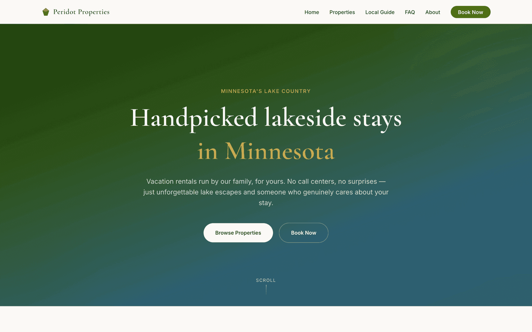 Peridot Properties short-term rental website