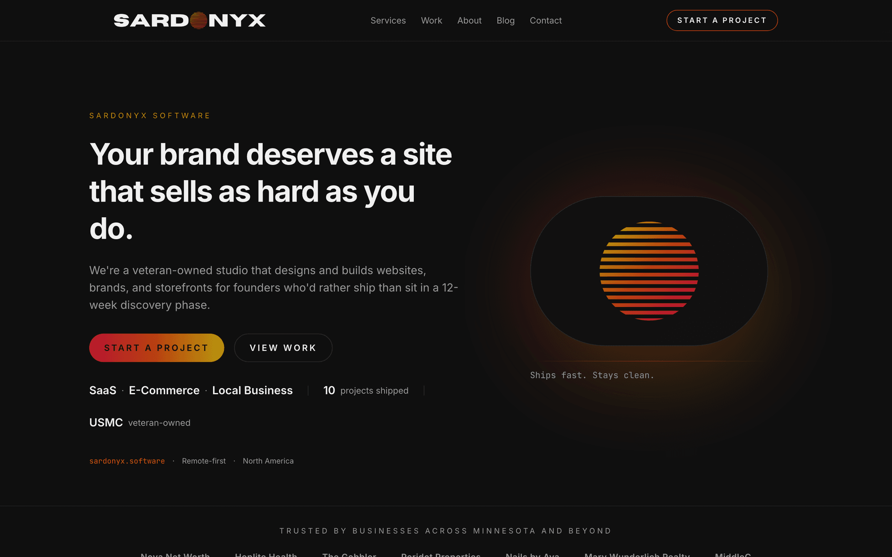 Sardonyx Software homepage — software agency for enterprise and government